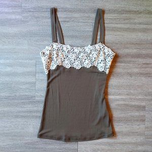 VALENTINO Romantic Lace Camo Green Square Neck Tank Top
